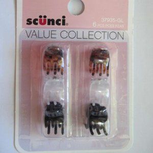 6 Scunci Small Hair Claw Jaw Clips Value Pack Set Frosted Tortoiseshell Black